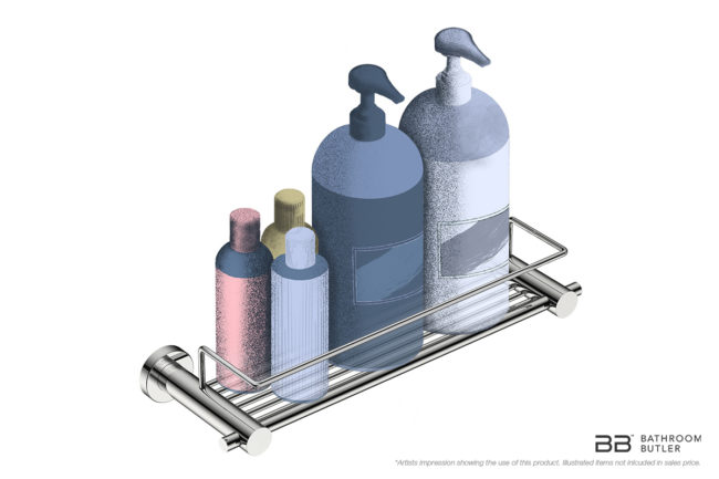 Shower Rack 330mm 4820 showing artists impression of shampoo bottles