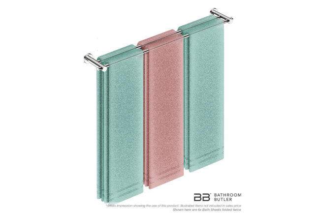 Single Towel Bar 800mm 4885 with artists impression of six double folded bath sheets - Bathroom Butler