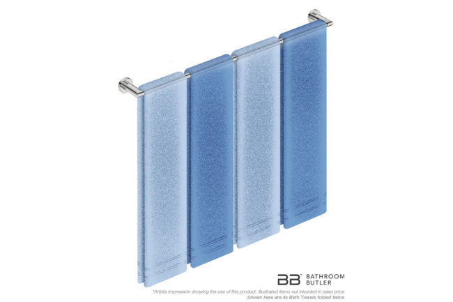 Single Towel Bar 800mm 8275 with artists impression of four double folded bath towels - Bathroom Butler