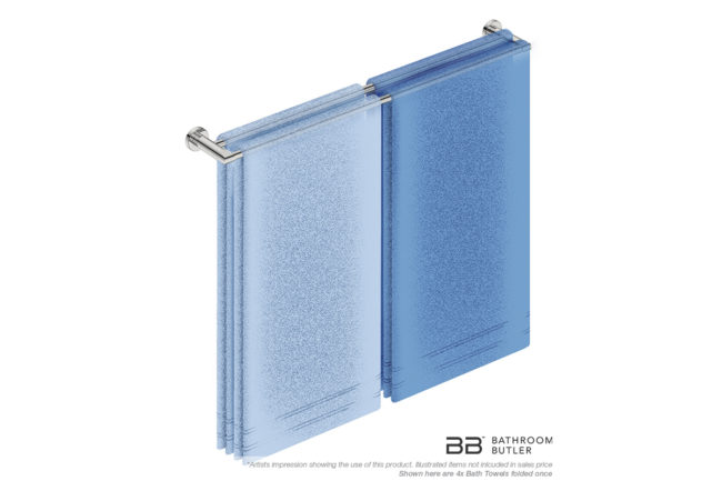 Double Towel Bar 800mm 8285 with artists impression of four single folded bath towels - Bathroom Butler