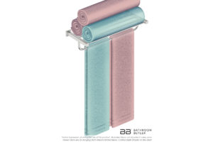 Towel Shelf and Hang Bar 650mm 8593 with artists impression of five bath sheets - Bathroom Butler