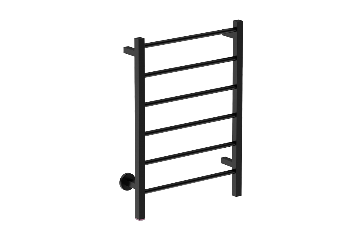 Contour 6 Bar 530mm Heated Towel Rack with PTSelect Switch -230V in Matt Black- Bathroom Butler heated towel rails