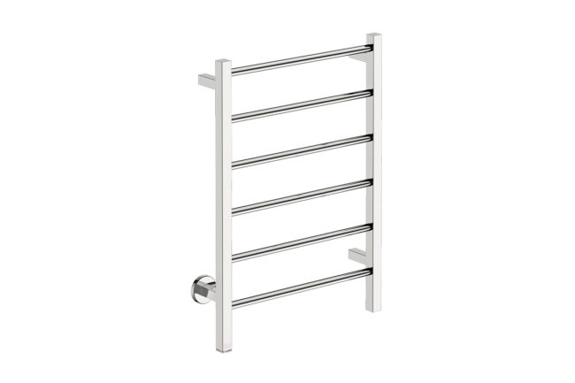 Contour 6 Bar 530mm Heated Towel Rack with PTSelect Switch -230V in Polished Stainless Steel - Bathroom Butler heated towel rails