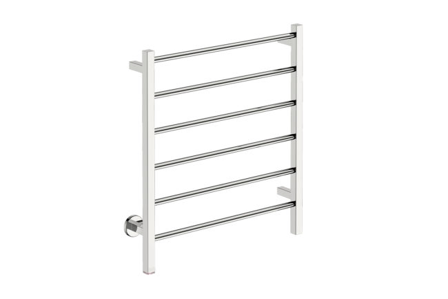 Contour 6 Bar 650mm Heated Towel Rack with PTSelect Switch -230V in Polished Stainless Steel - Bathroom Butler heated towel rails