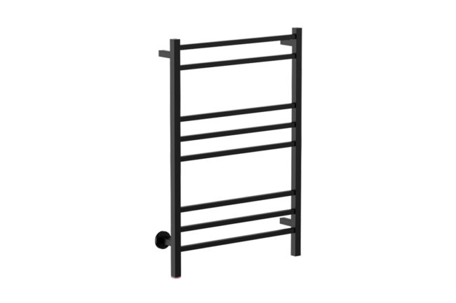 Cubic 8 Bar 650mm Heated Towel Rack with PTSelect Switch - 230V in Matt Black - Bathroom Butler heated towel rails