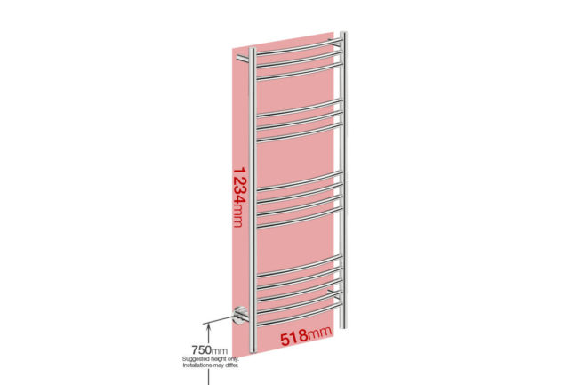 Foot print wall size for NATURAL 15 Bar 500mm Curved with PTSelect