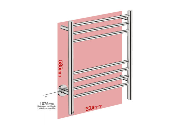 Foot print wall size for NATURAL 7 Bar 500mm Straight with PTSelect