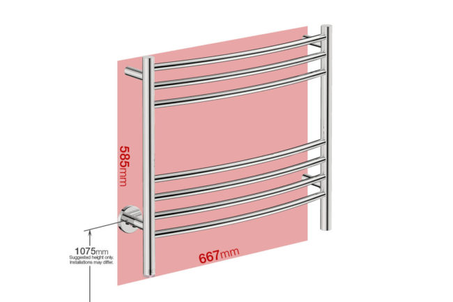 Foot print wall size for NATURAL 7 Bar 650mm Curved with PTSelect