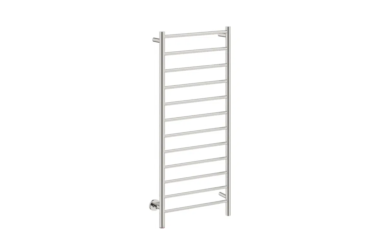 Natural 12 Bar 500mm/20" Heated Towel Rack Straight with PTSelect Switch - 230V in Polished Stainless Steel - Bathroom Butler heated towel rails