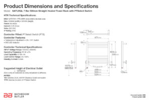 Specifications and Dimensions for NATURAL 7 Bar 500mm-STR-PTS