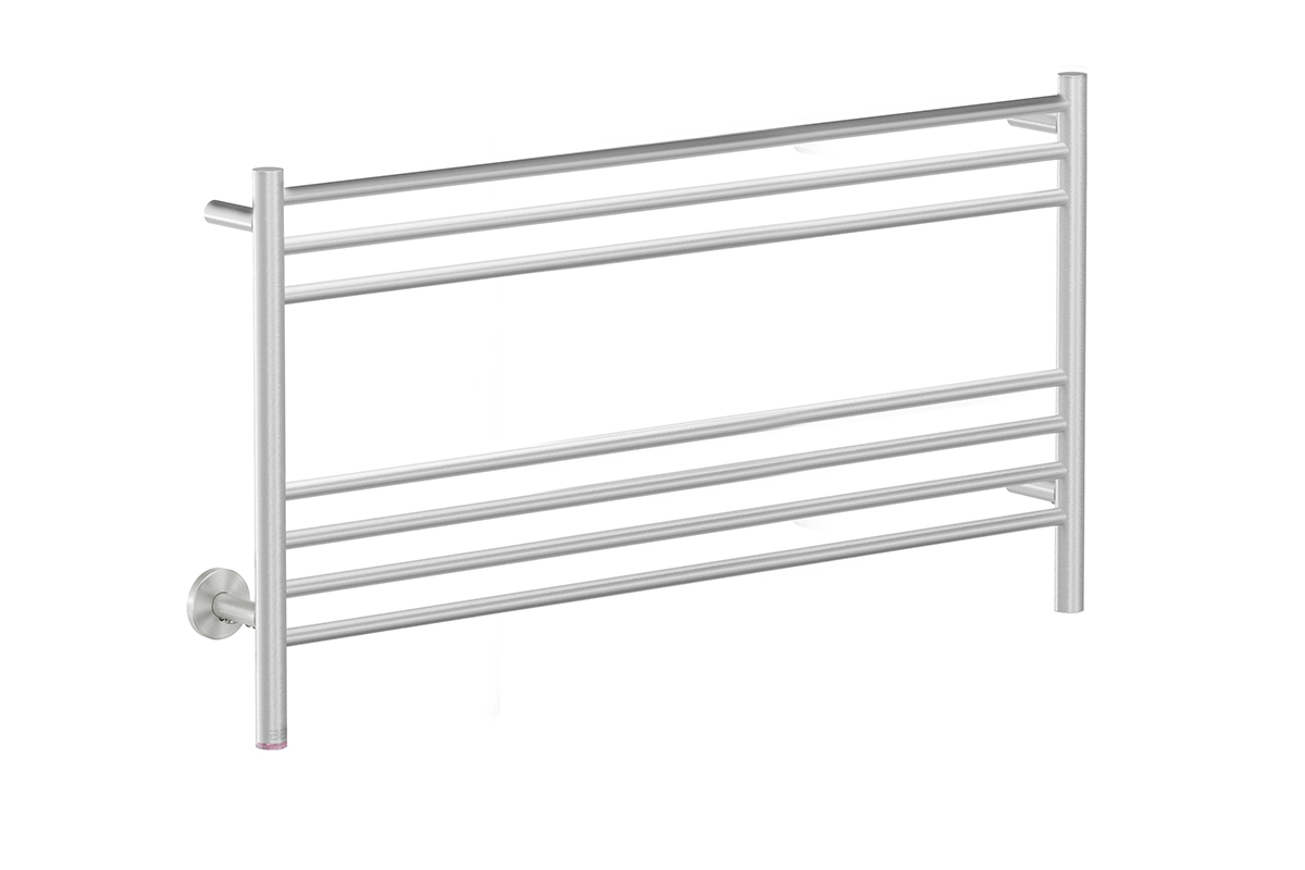 NATURAL 7 Bar 1100mm Straight Heated Towel Rail with PTSelect Switch – Brushed Stainless Steel - Bathroom Butler bathroom