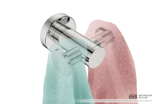 Double Robe Hook 4611 showing artists impression of a close-up with towels