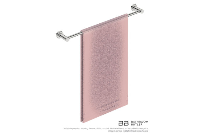 Single Towel Bar 650mm 4672 with artists impression of one folded bath sheet - Bathroom Butler