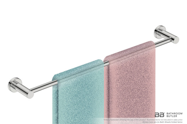 Single Towel Bar 650mm/25inch 4672 with artists impression of two folded bath sheets - Bathroom Butler
