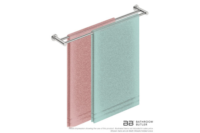 Double Towel Bar 800mm 4685 with artists impression of two single folded bath sheets - Bathroom Butler