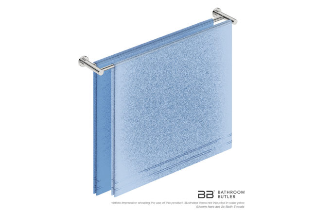 Double Towel Bar 800mm 4685 with artists impression of two single folded bath towels - Bathroom Butler