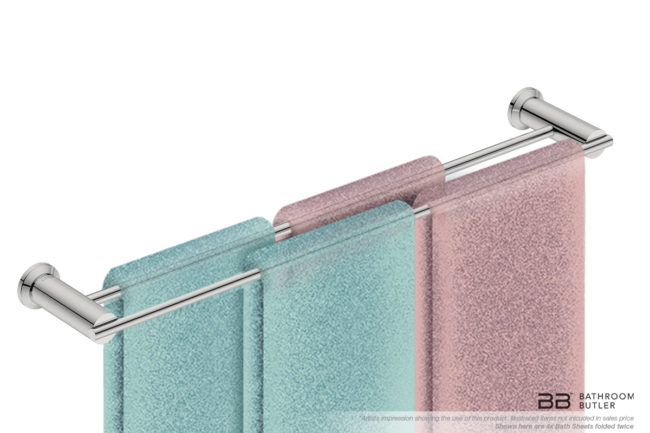 Double Towel Bar 25inch 5882 with artists impression of four double folded bath sheets - Bathroom Butler