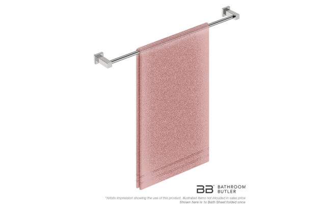 Single Towel Bar 800mm 8575 with artists impression of one single folded bath sheet - Bathroom Butler