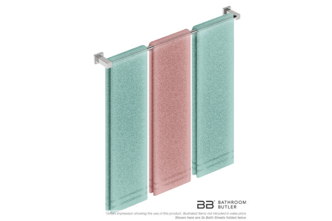 Single Towel Bar 800mm 8575 with artists impression of three double folded bath sheets - Bathroom Butler