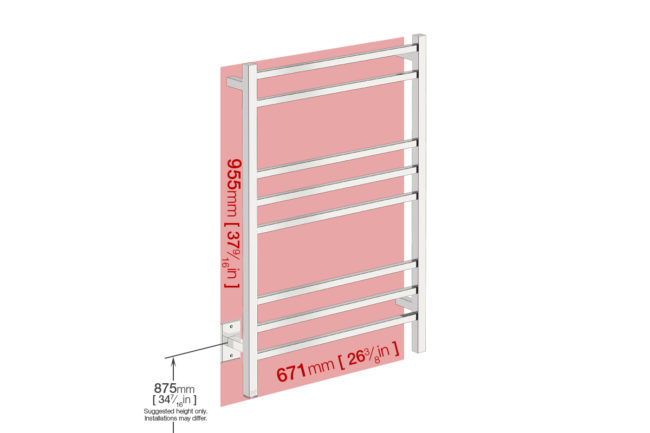 Wall space foot print for CUBIC 8 Bar 25inch heated towel rack