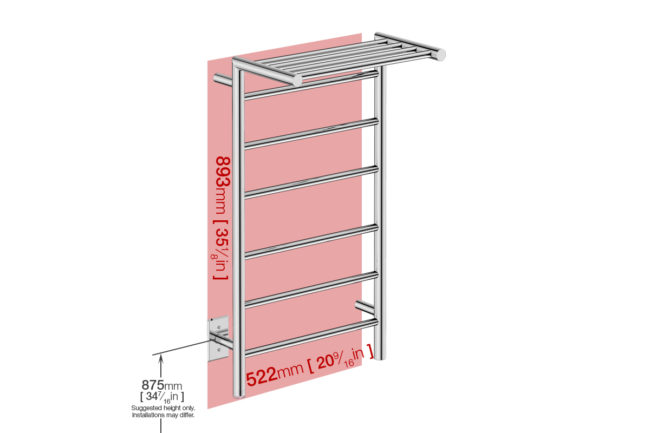 Wall space foot print for EDGE 10 Bar 20inch heated towel rack