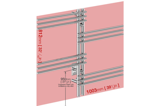 Wall space foot print for LOFT DUO 12 Bar 39inch heated towel rack