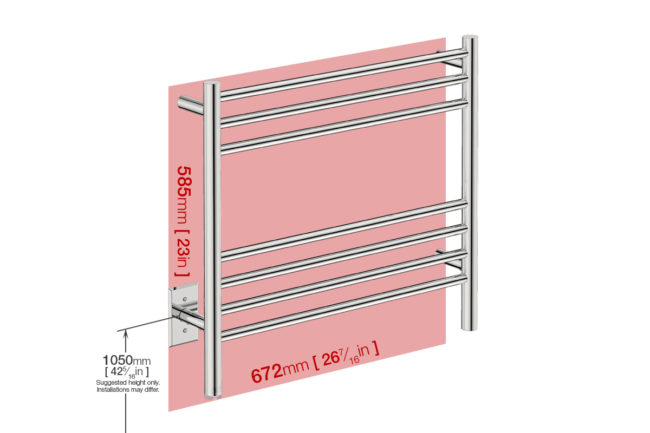 Wall space foot print for NATURAL 7 Bar 25inch heated towel rack