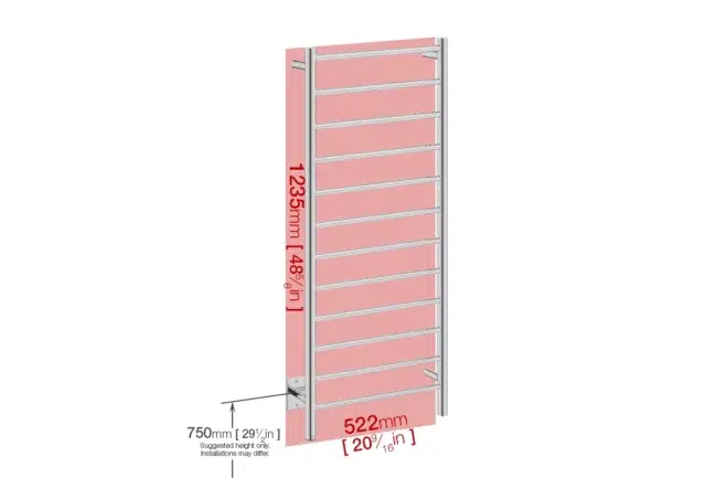 Wall space foot print for NATURAL 12 Bar 20inch heated towel rack - Bathroom Butler