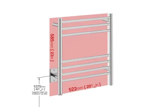 Wall space foot print for NATURAL 7 Bar 20inch heated towel rack