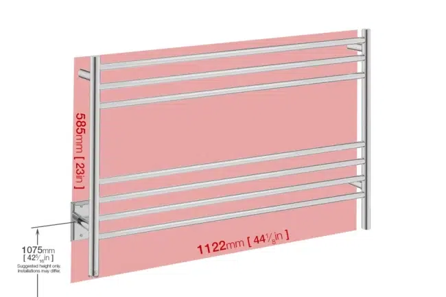 Wall space foot print for NATURAL 7 Bar 43inch heated towel rack
