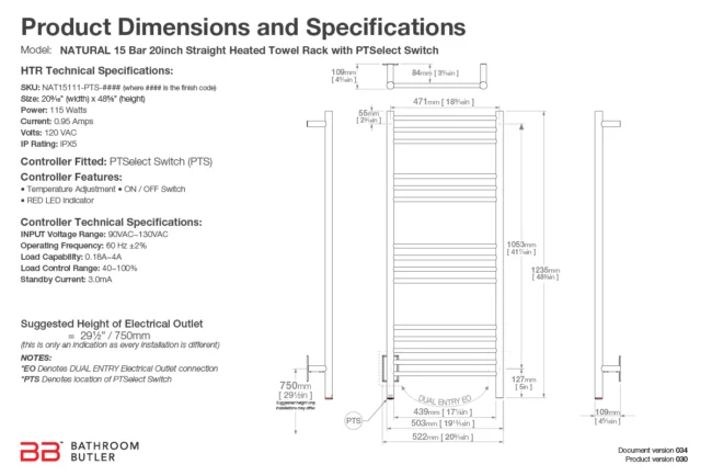 Specs NATURAL 15 Bar 20in STR-PTS