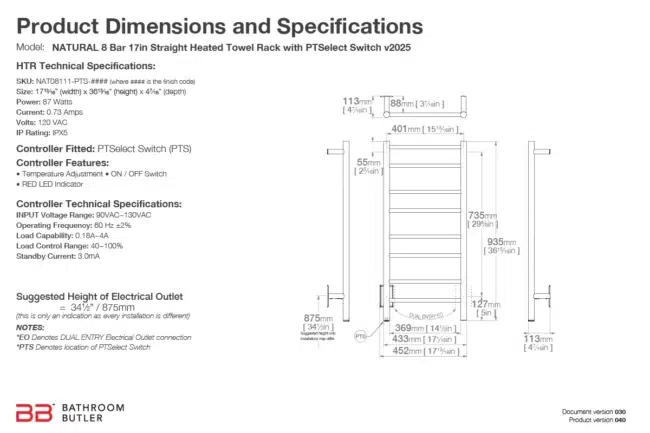 Specs NATURAL 8 Bar 17in STR-PTS