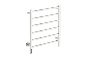 Cubic 6 Bar 650mm Heated Towel Rack with TDC Timer - 230V in Polished Stainless Steel - Bathroom Butler heated towel rails