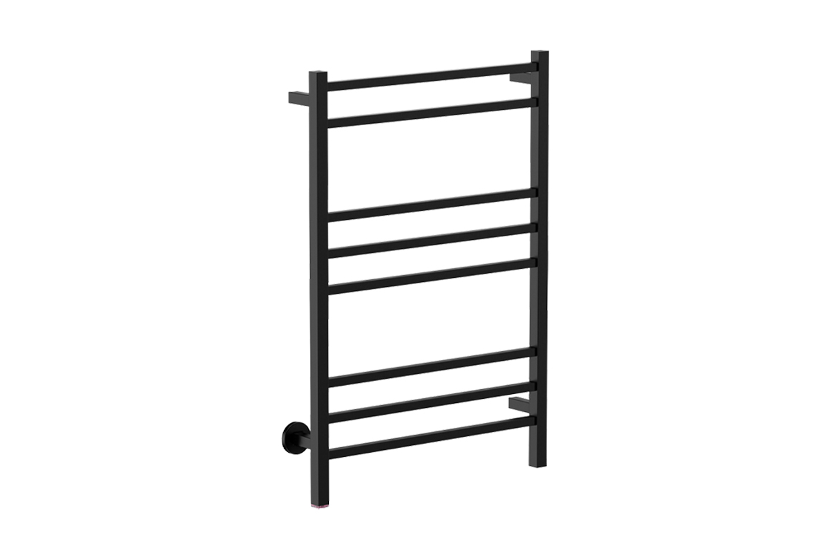Cubic 8 Bar 650mm Heated Towel Rack with PTSelect Switch - 230V in Matt Black - Bathroom Butler heated towel rails