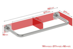 Foot print wall size for 670mm Cistern grab rail
