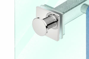 Glass Mounting 1008 Polished Stainless Steel -with towel rail close-up sketch