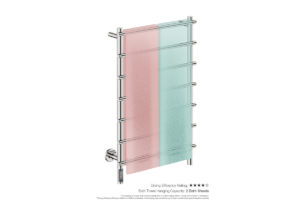 Loft 7 Bar 550mm Heated Towel Rack with TDC Timer showing artists impression of two bath towels folded twice on the short side - Bathroom Butler