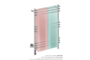 Loft 9 Bar 550mm Heated Towel Rack with TDC Timer showing artists impression of two bath towels folded twice on the short side - Bathroom Butler