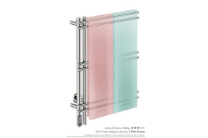 Loft Twin 6 Bar 550mm Heated Towel Rack with TDC Timer showing artists impression of two bath towels folded twice on the short side - Bathroom Butler
