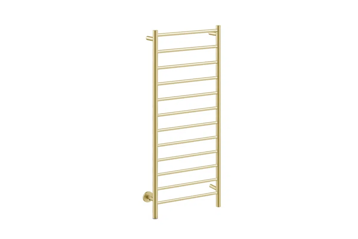 Natural 12 Bar 500mm/20" Heated Towel Rack Straight with PTSelect Switch - 230V in Brushed Champagne Gold - Bathroom Butler heated towel rails
