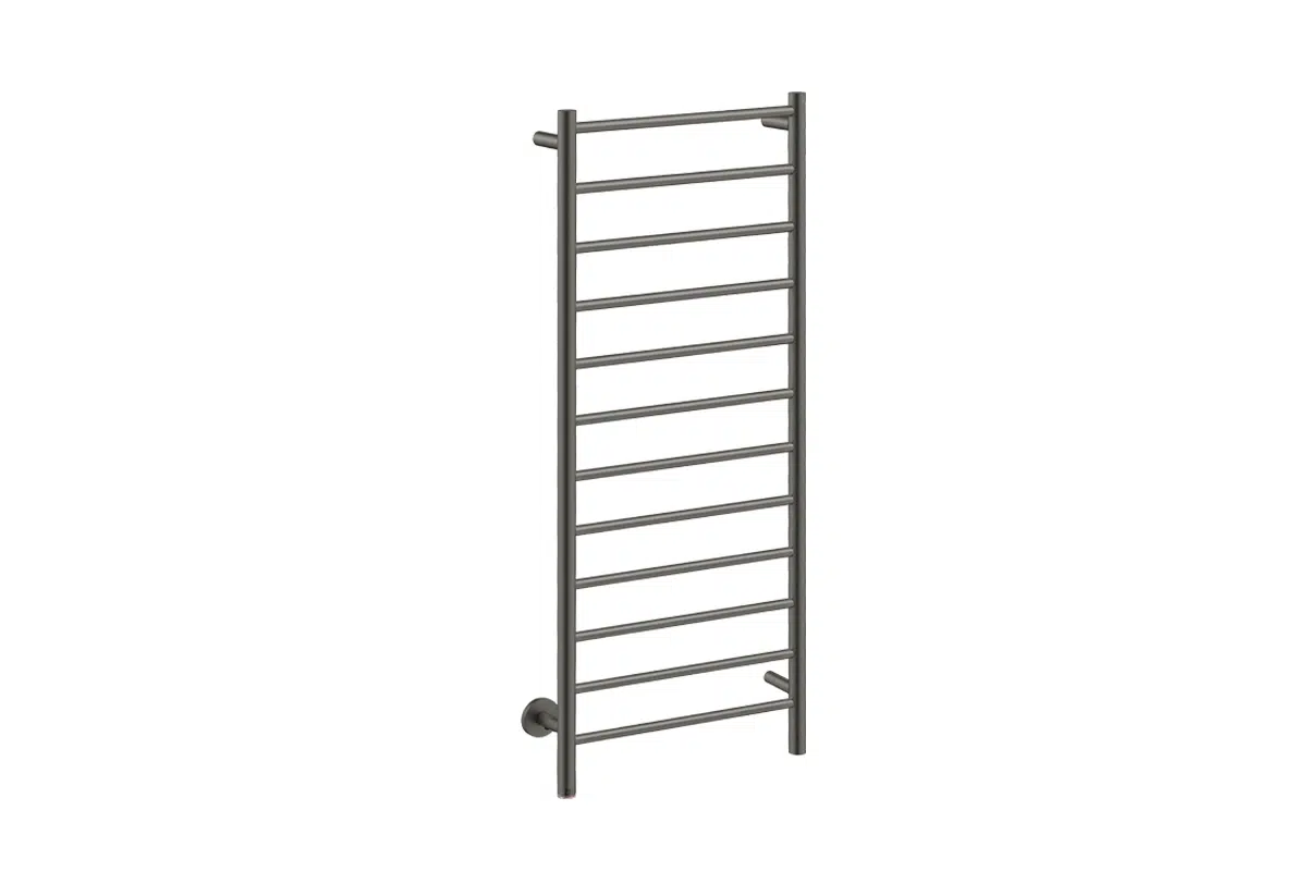 Natural 12 Bar 500mm/20" Heated Towel Rack Straight with PTSelect Switch - 230V in Brushed Graphite - Bathroom Butler heated towel rails
