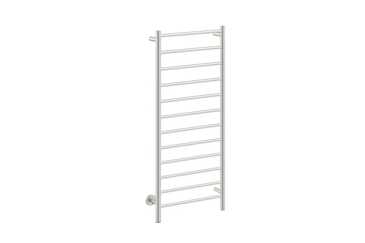 Natural 12 Bar 500mm/20" Heated Towel Rack Straight with PTSelect Switch - 230V in Brushed Stainless Steel - Bathroom Butler heated towel rails