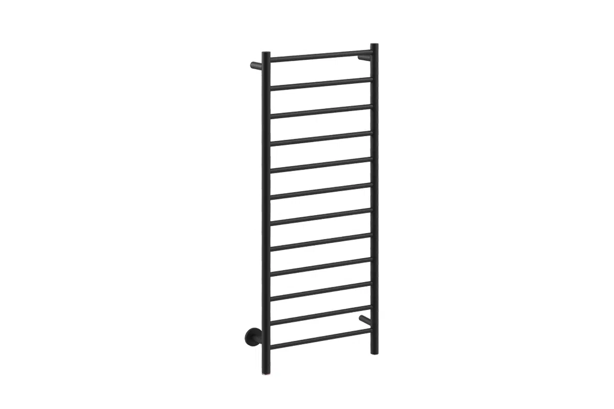 Natural 12 Bar 500mm/20" Heated Towel Rack Straight with PTSelect Switch - 230V in Matt Black Steel - Bathroom Butler heated towel rails