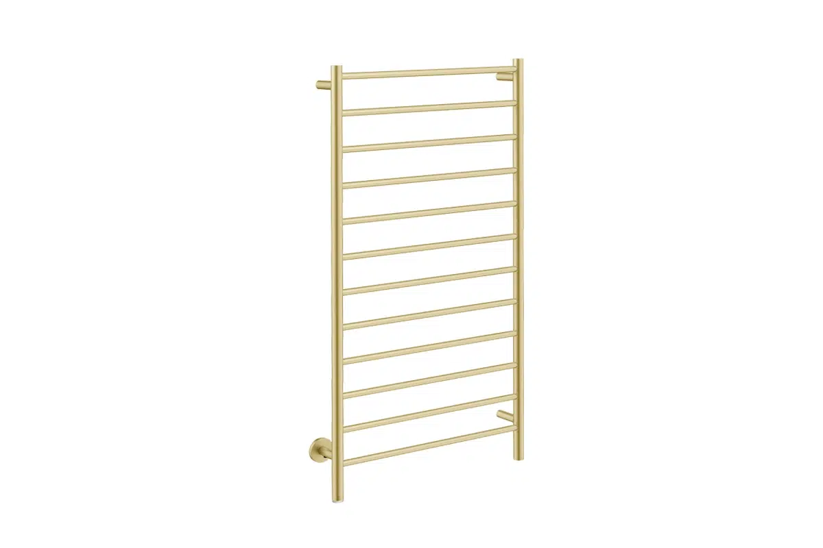 Natural 12 Bar 650mm Heated Towel Rack Straight with PTSelect Switch - 230V in Champagne Gold Steel - Bathroom Butler heated towel rails