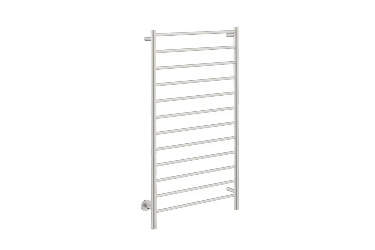 Natural 12 Bar 650mm Heated Towel Rack Straight with PTSelect Switch - 230V in Brushed Stainless Steel - Bathroom Butler heated towel rails