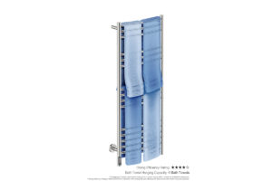 Natural 15 Bar 500mm Heated Towel Rack Curved with TDC Timer showing artists impression with four folded bath towels - Bathroom Butler