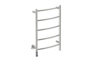 Natural 5 Bar 500mm Heated Towel Rack Curved with TDC Timer - 230V in Polished Stainless Steel - Bathroom Butler heated towel rails
