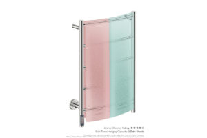 Natural 5 Bar 500mm Heated Towel Rack Curved with TDC Timer showing artists impression of two bath towels folded twice on the short side - Bathroom Butler