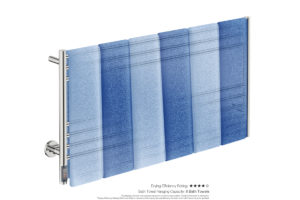 Natural 7 Bar 1100mm Heated Towel Rack Straight with TDC Timer showing artists impression of six bath towels folded twice on the short side - Bathroom Butler