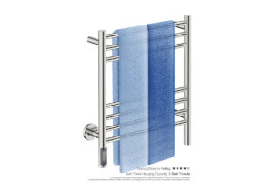 Natural 7 Bar 500mm Heated Towel Rack Straight with TDC Timer showing artists impression of two bath towels folded twice on the short side - Bathroom Butler